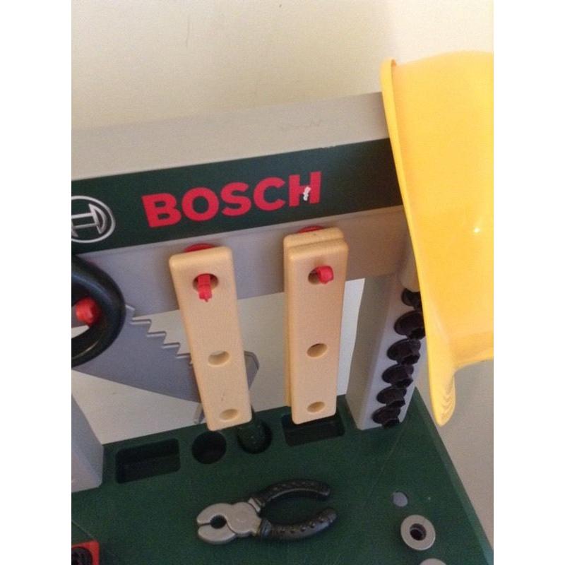 Bosch toy workbench with tools and hat