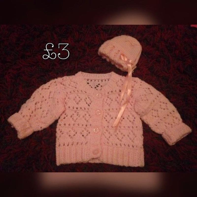Knitted cardigans with matching hats newborn