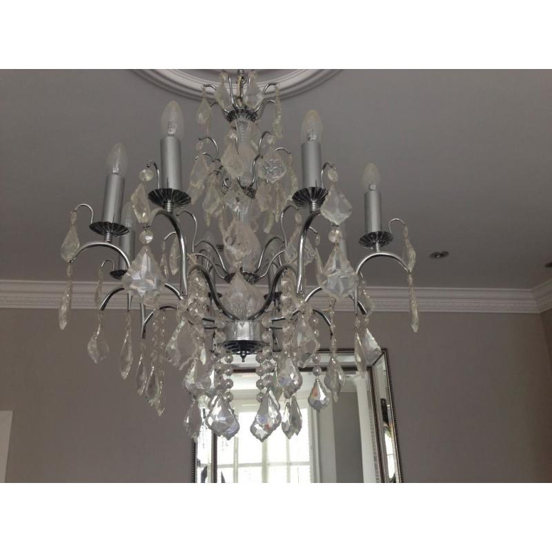 6 X 8 Branch & 1 X 12 Branch Chrome and Glass Chandeliers