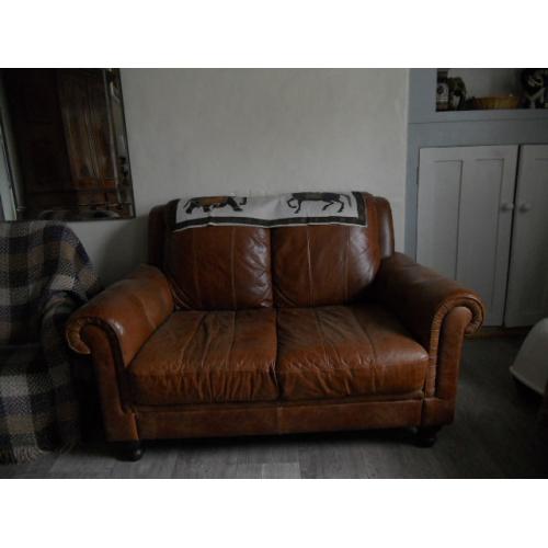 2 X Leather 2/3 seat settees