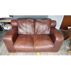 Brown leather 2 seater sofa