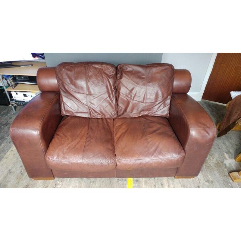 Brown leather 2 seater sofa