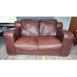 Brown leather 2 seater sofa