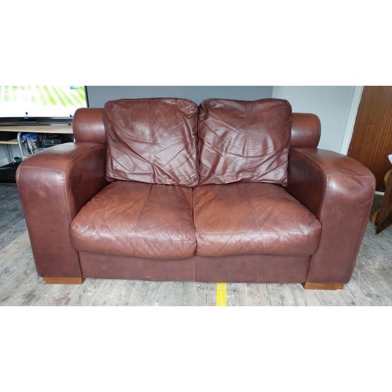 Brown leather 2 seater sofa