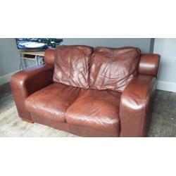 Brown leather 2 seater sofa