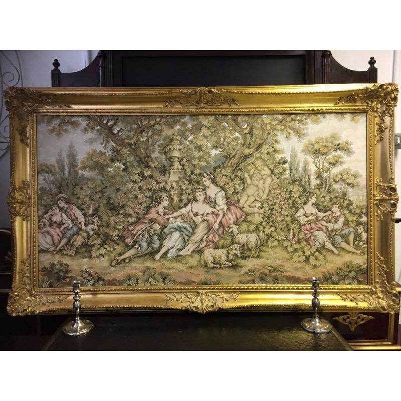 Very Large Vintage Tapestry Pictures - Deep Set French / Ornate / Rococo Frame - Stunning