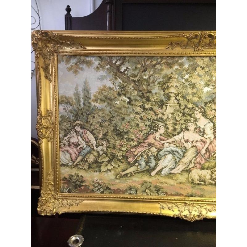 Very Large Vintage Tapestry Pictures - Deep Set French / Ornate / Rococo Frame - Stunning