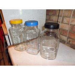 3 large glass vintage roses jars