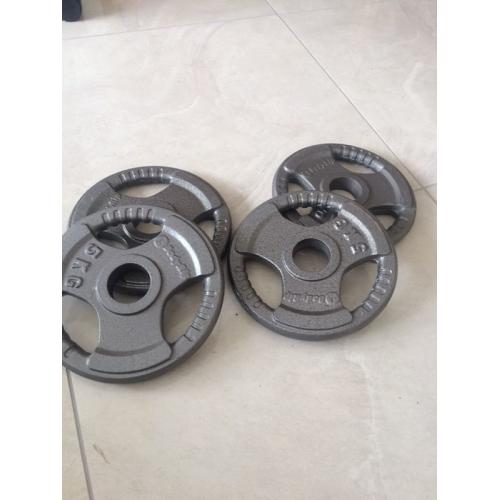 4 x 5kg Olympic plate weights with handles silver barbell