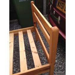 Nice little pine frame single bed and mattress, 2ft 6ins wide