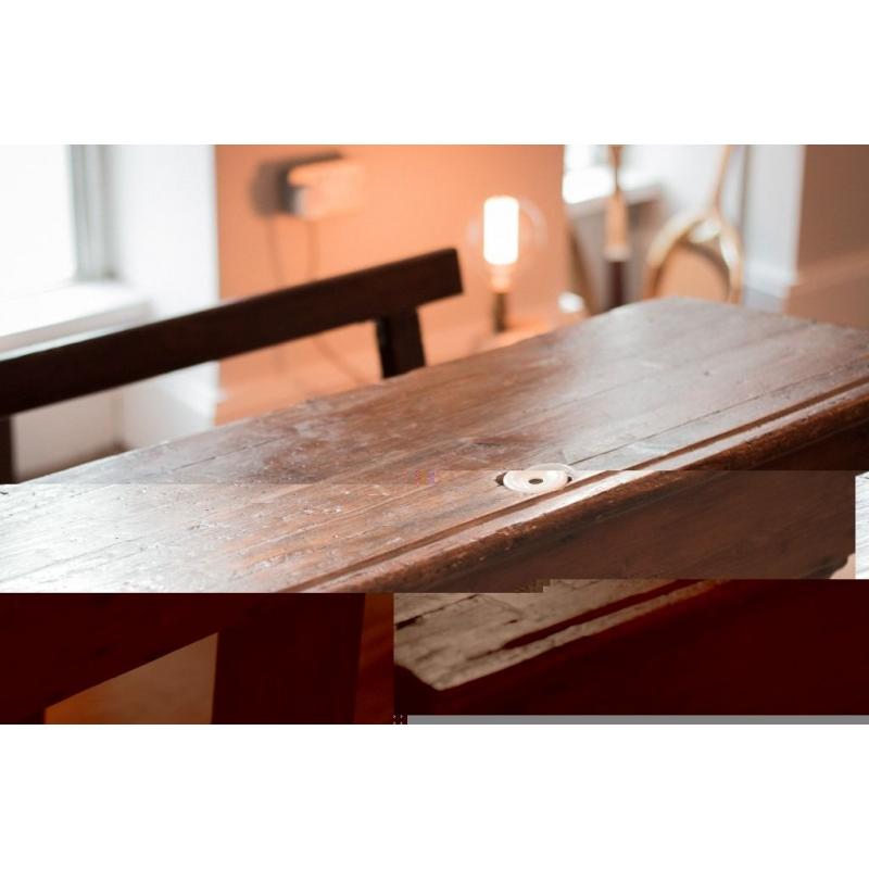 Antique Wooden School Bench with ink well