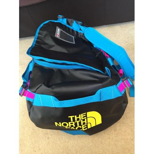 Base Camp Duffel Bag - Size L in Black with Blue and Pink Straps