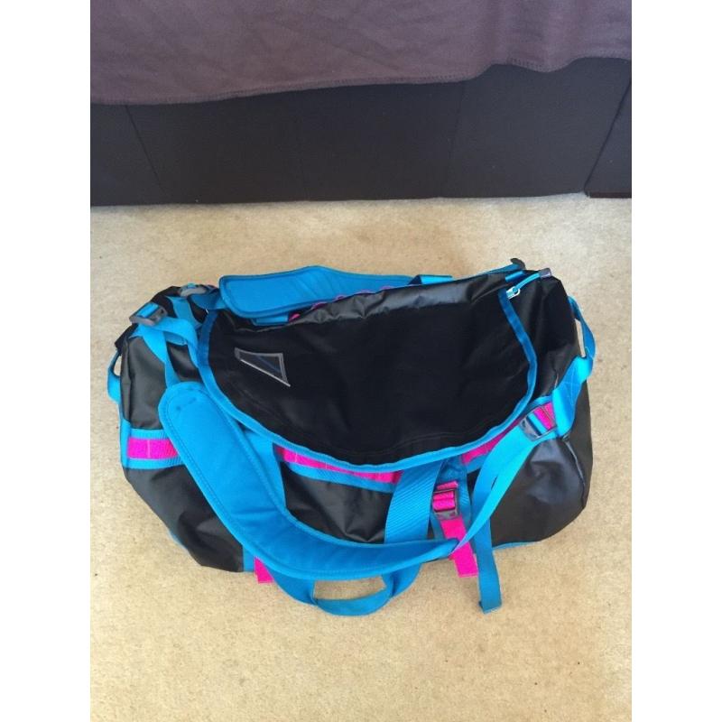 Base Camp Duffel Bag - Size L in Black with Blue and Pink Straps