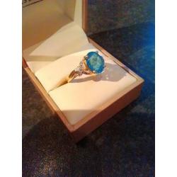 9 Carat White Gold, Aquamarine & Diamond Ring