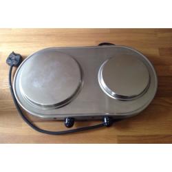 Russell Hobbs 2 Ring Plug-In Portable Brushed Steel Electric Hob with Covers