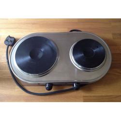 Russell Hobbs 2 Ring Plug-In Portable Brushed Steel Electric Hob with Covers