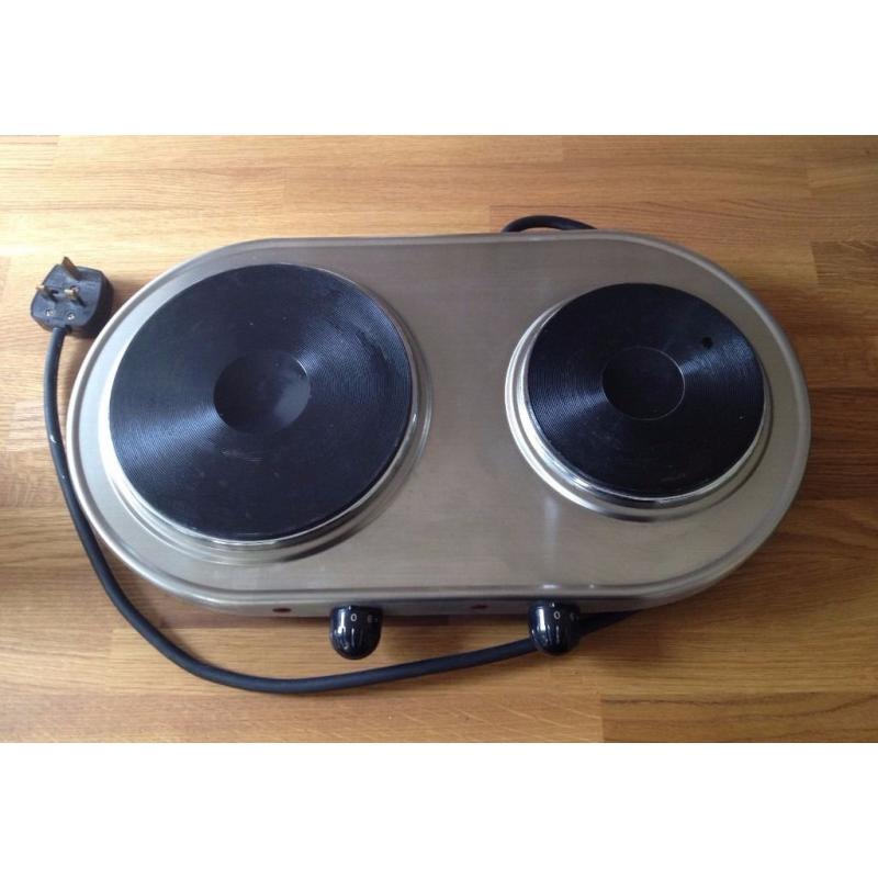 Russell Hobbs 2 Ring Plug-In Portable Brushed Steel Electric Hob with Covers
