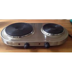 Russell Hobbs 2 Ring Plug-In Portable Brushed Steel Electric Hob with Covers