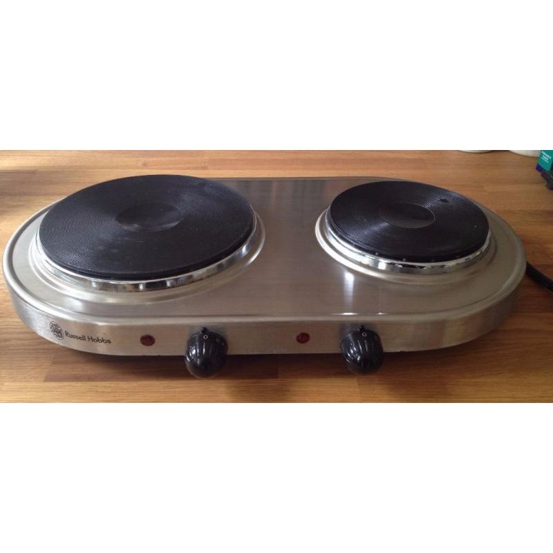 Russell Hobbs 2 Ring Plug-In Portable Brushed Steel Electric Hob with Covers