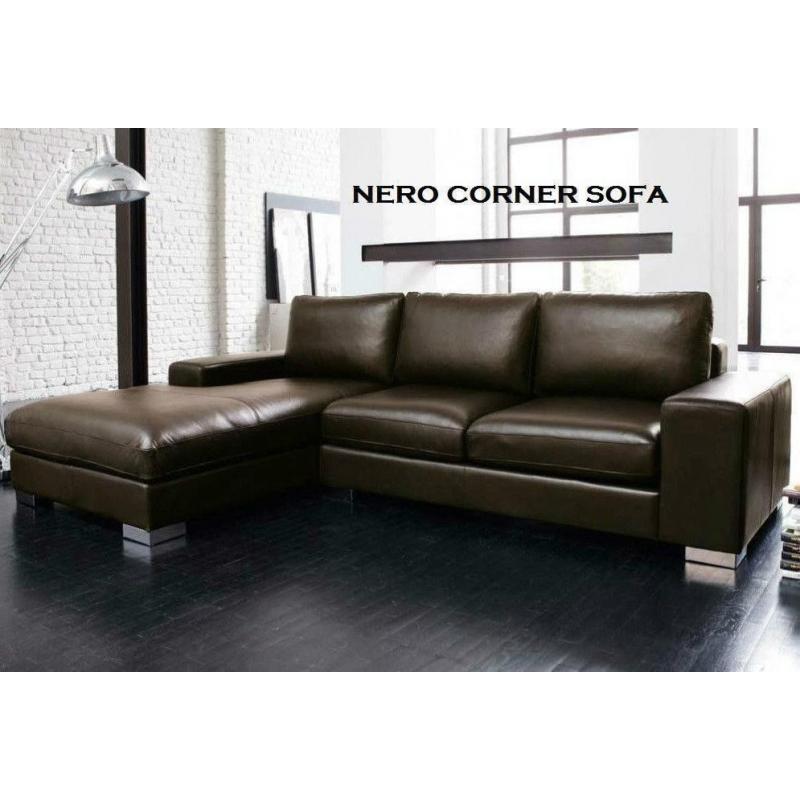 BRAND NEW LEATHER CORNER SOFA BLACK OR CHOCOLATE BROWN + DELIVERY