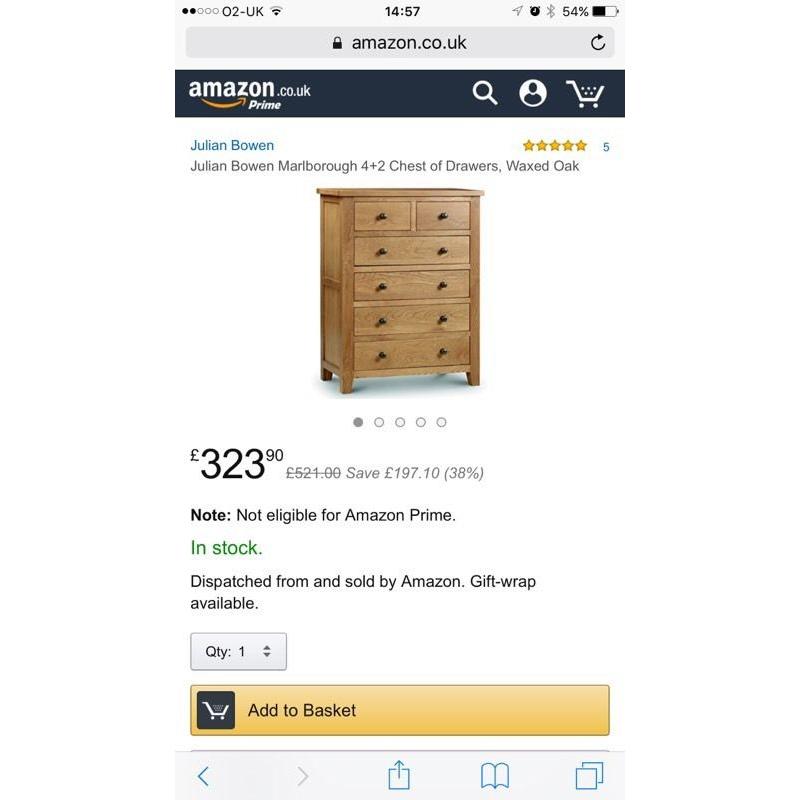 Julian Bowen solid Oak Drawers, Dimensions: 44cm x 83cm x 107.5cm