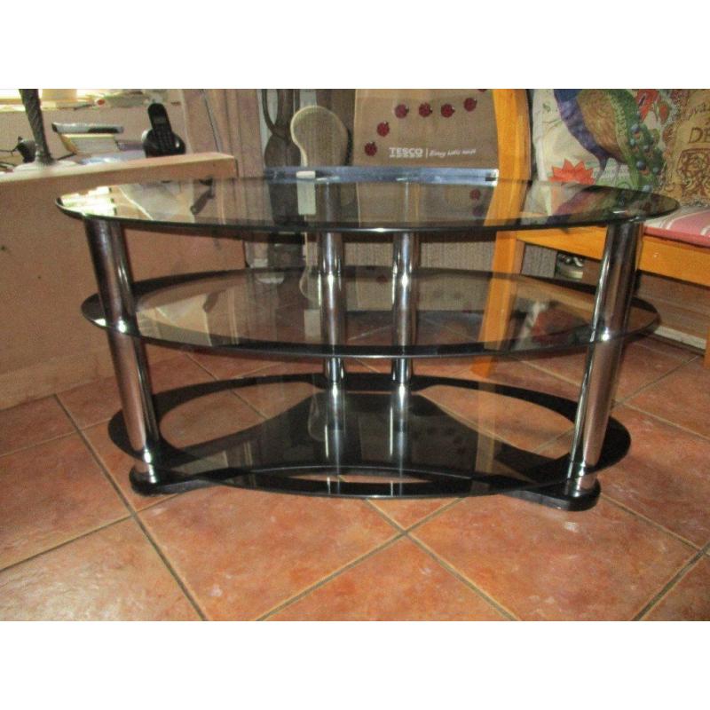 glass tv stand chrome and black