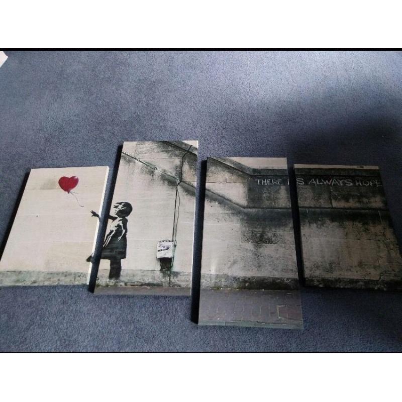 4 piece canvas banksy "there is always hope"