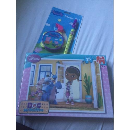 Doc McStuffins puzzle and peppa pig music set (both brand new)
