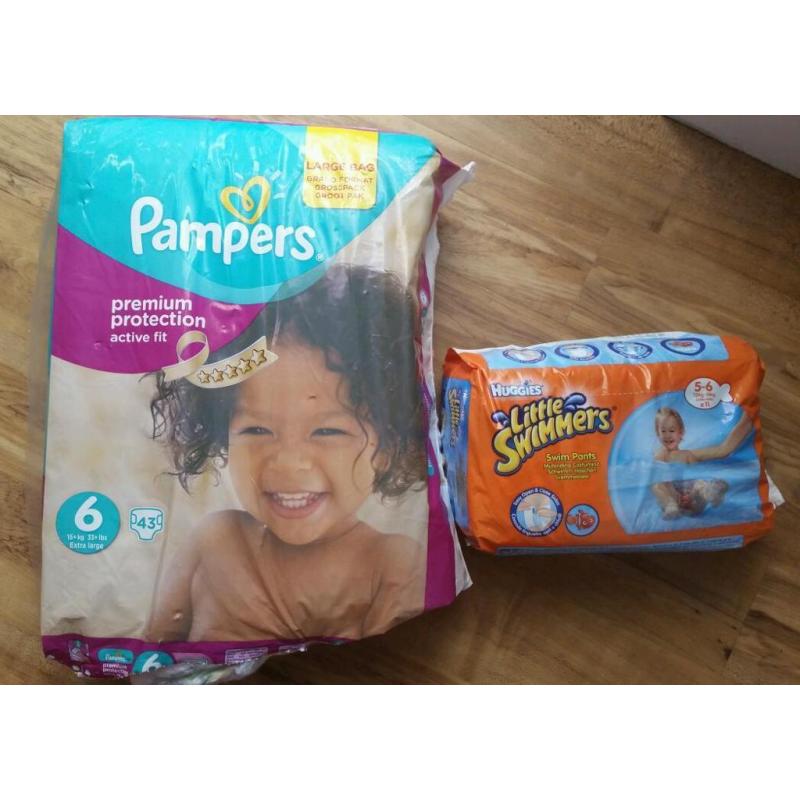 Pampers Active Fit Nappies size 6 & Huggies Swimmers Pants size 5-6