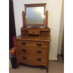 Antique satin walnut wardrobe/cupboard and dressing table.