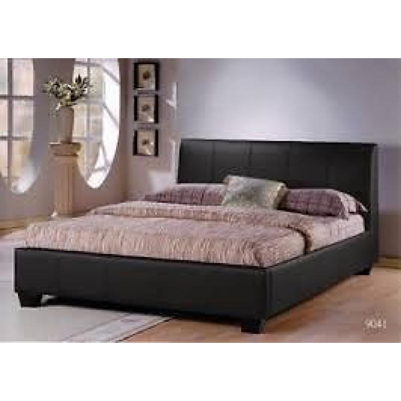 KING SIZE LEATHER BED AND MEMORY FOAM SPRUNG MATTRESS ** FACTORY NEW ** DELIVERED