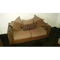 Brown 3 seater sofa and 2 seater sofa with foot rest