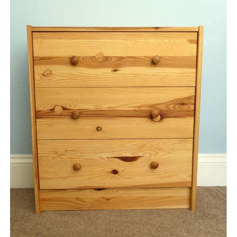 Narrow Pine Chest of Drawers (with three Drawers)