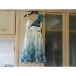 PARTY WEDDING FORMAL DRESS QUIZ WHITE AND BLUE CHIFFON UK SIZE 6
