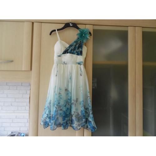 PARTY WEDDING FORMAL DRESS QUIZ WHITE AND BLUE CHIFFON UK SIZE 6