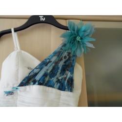 PARTY WEDDING FORMAL DRESS QUIZ WHITE AND BLUE CHIFFON UK SIZE 6