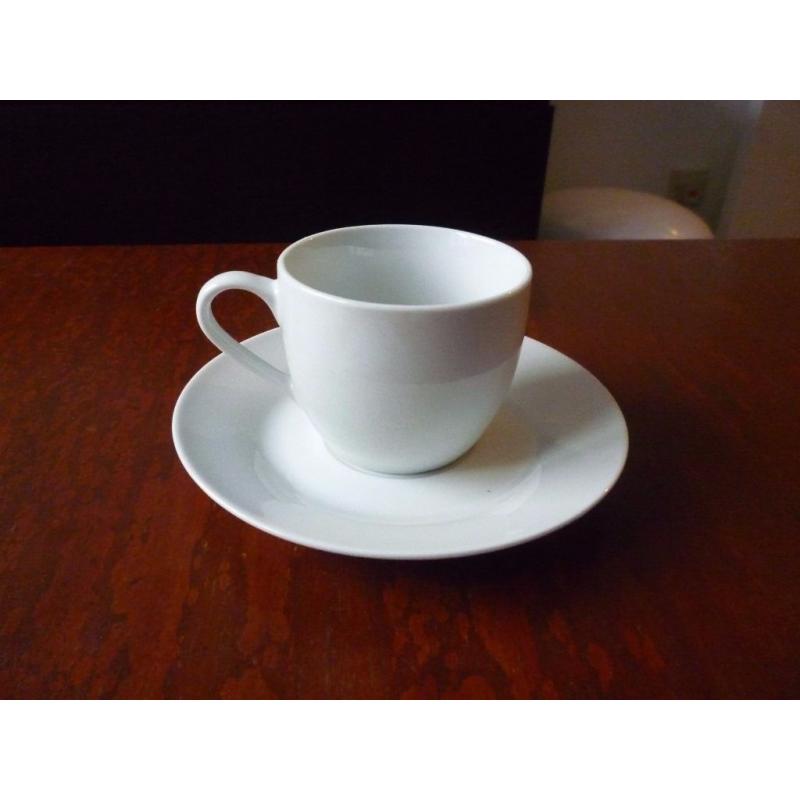 Tea/Coffee cups and saucers (white x 35)