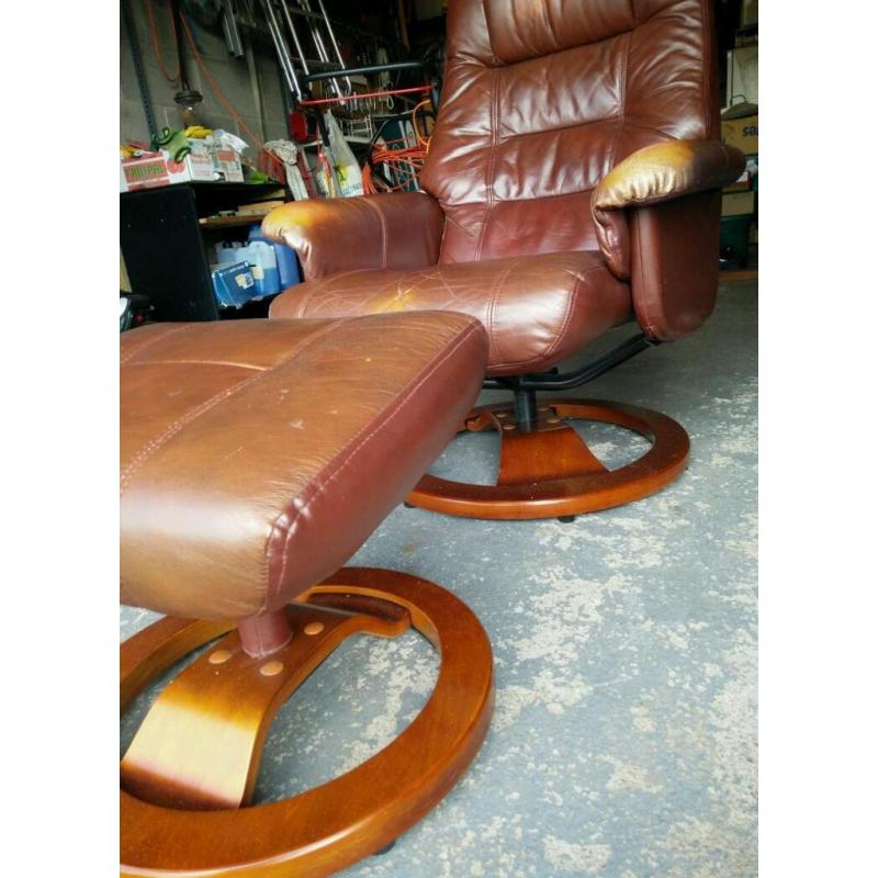 Leather chair and matching stool