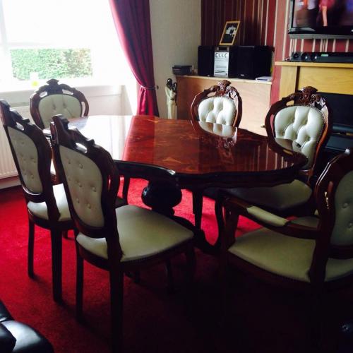 regency dining table & 6 Italian leather chairs
