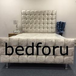 Cube Diamond Crush Velvet High Head Double Frame Bed with Memory Foam Or Orthopedic Mattress.
