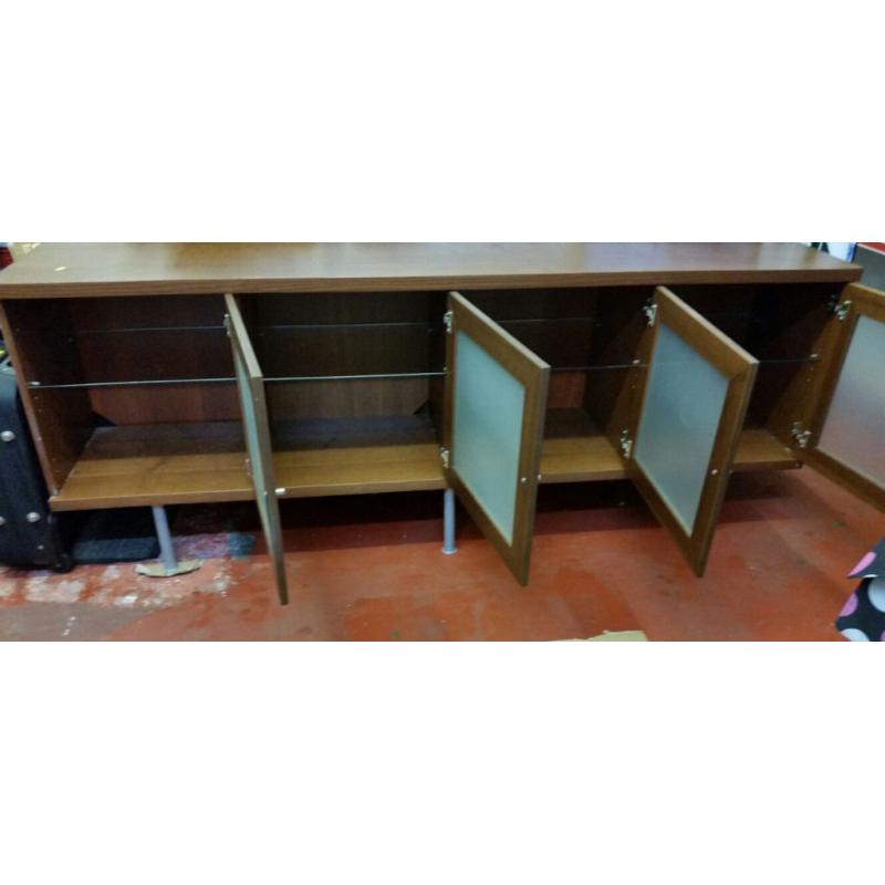 Wooden Sideboard with Glass Doors and Shelfs Excellent Condition