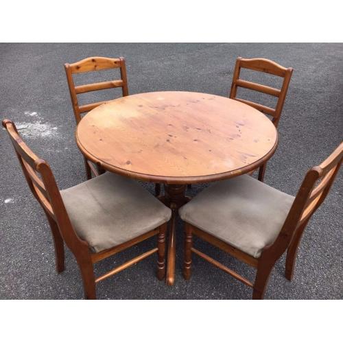 Solid Wood Dining Table & 4 Vintage Velvet Covered Chairs