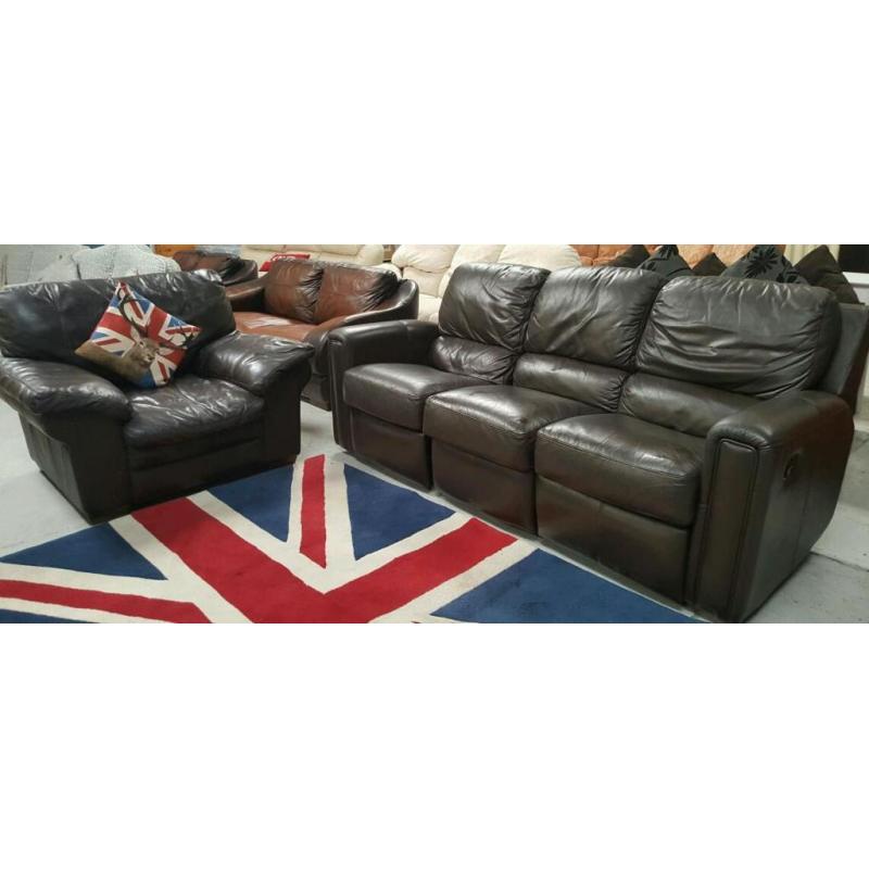Leather 3 seater and chair ( chair not matching but same colour) can deliver locall