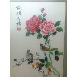 Vintage 1970s stunning silk embroidered artwork - framed