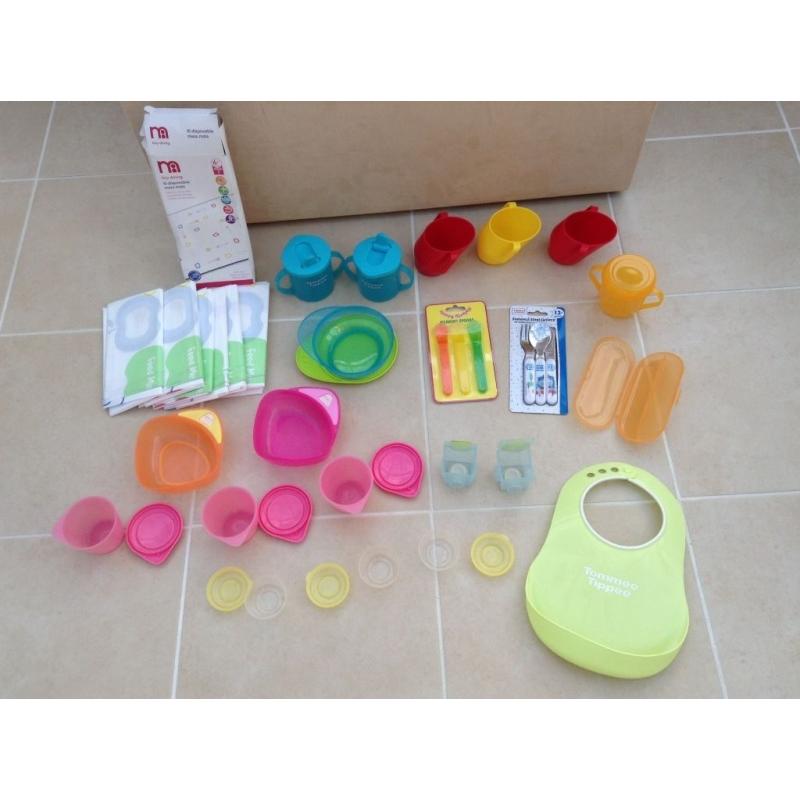 Bundle of baby weaning items inc bowls, pots, cups, cutlery