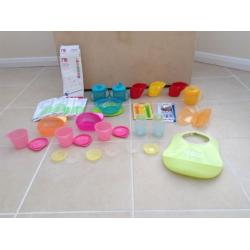Bundle of baby weaning items inc bowls, pots, cups, cutlery
