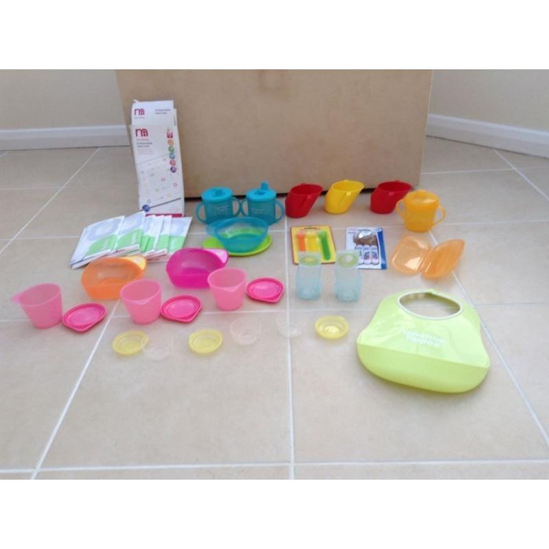 Bundle of baby weaning items inc bowls, pots, cups, cutlery