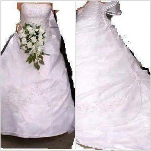 White beaded bodiced wedding dress