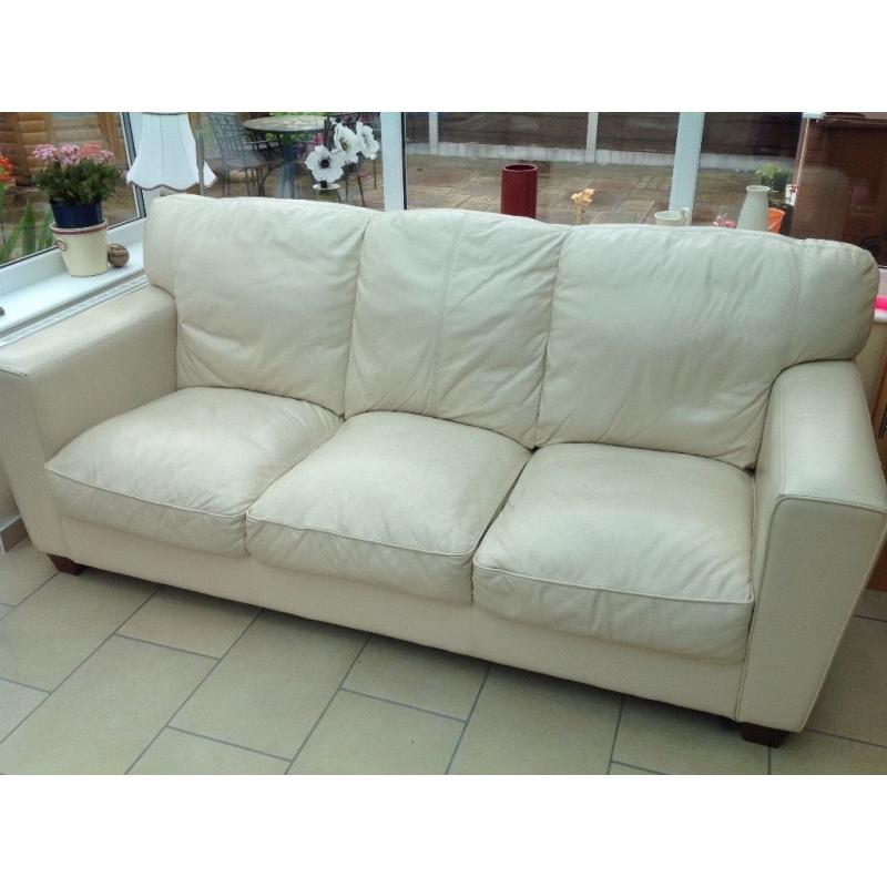Three Piece Suite in Cream Leather