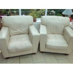 Three Piece Suite in Cream Leather